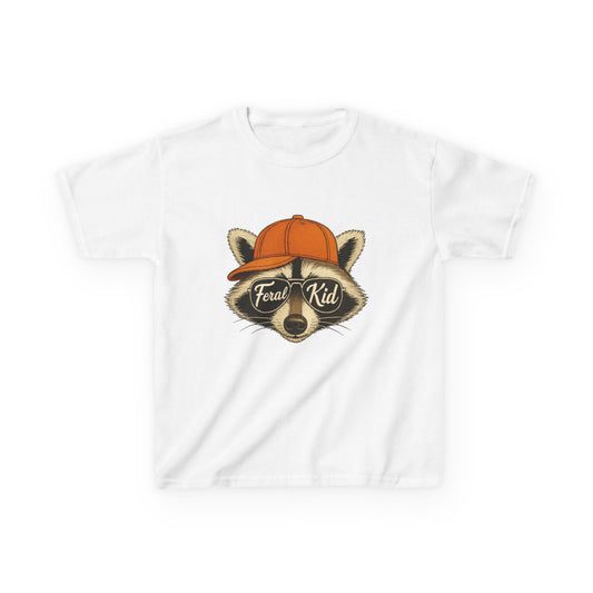 Kids T-Shirt — "Fearless Kid" Raccoon with Orange Cap